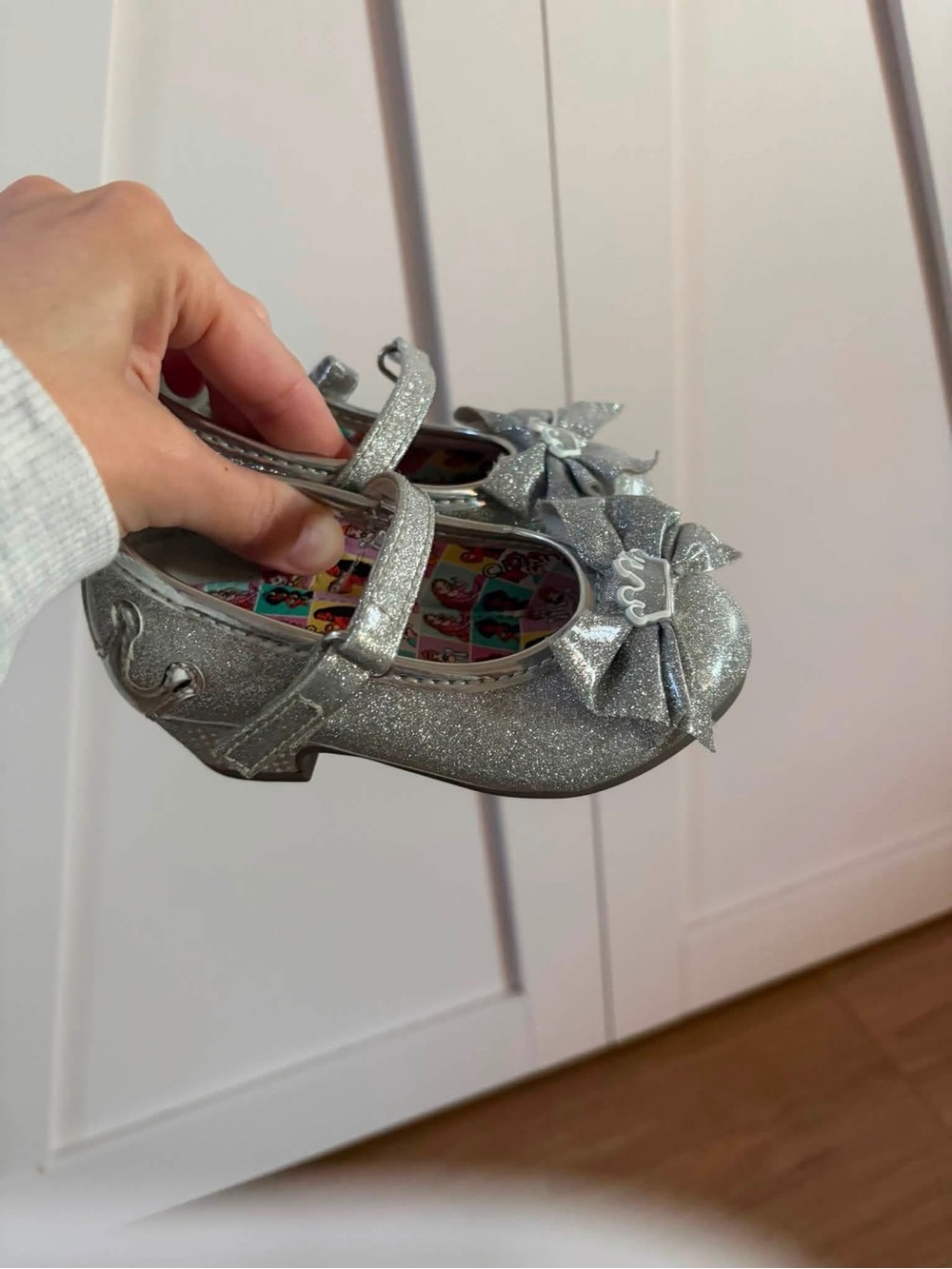 Disney Silver Glitter Bow Mary Jane Shoes for Kids